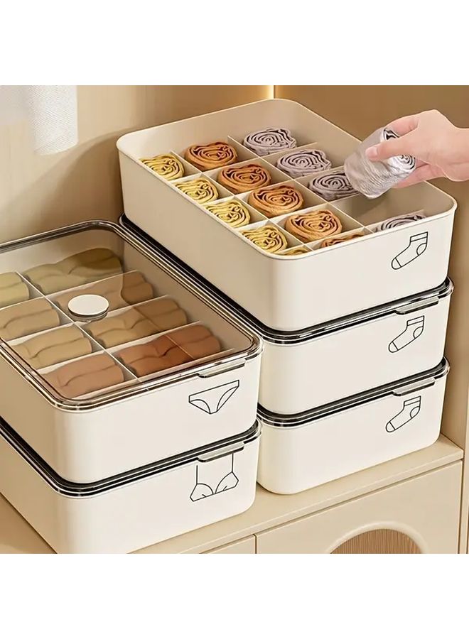 Bra Storage Box Transparent with Lid 10 or 15 Compartment Durable Plastic Wardrobe Organizer Portable Handle - Image 1